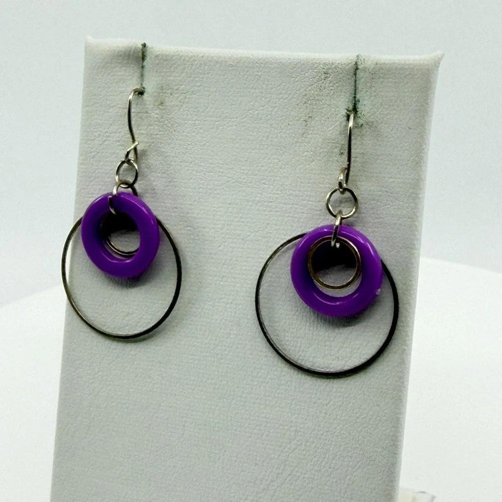 Vibrant Purple Ring Dangle Earrings Statement Geometric Boho Y2K Minimalist Chic